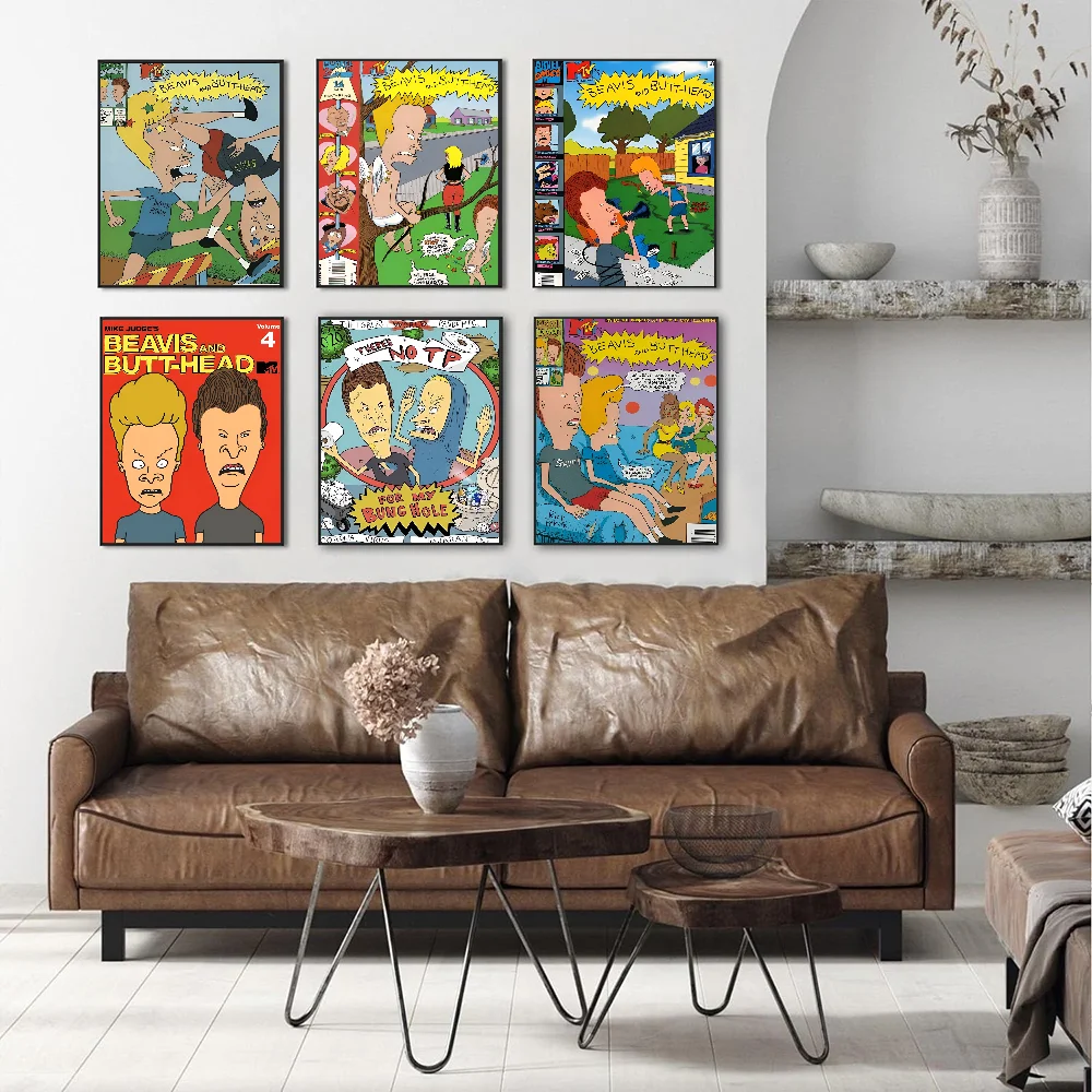 Anime Beavis And Butthead Vintage Posters Sticky Whitepaper Prints Posters Artwork Posters Wall Stickers