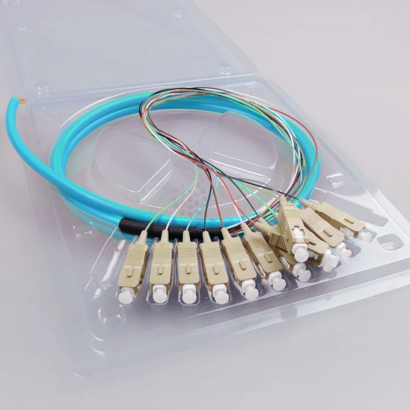 

12 Core LC SC FC ST OM1 OM2 OM3 Pigtail Multi Mode Bundle Tail fiber Patch cord 1M Fiber Optic Pigtail Simplex customized