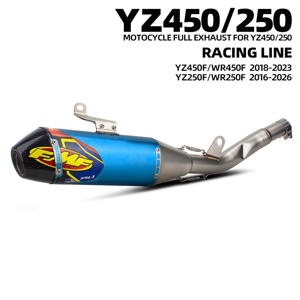 Image of Für Yamaha YZ250F WR250F YZ450F WR450F YZ/WR 250F/450F Motorrad Komplettes Auspuffsystem Racing Line Mittelrohr Mit Endschalldämpfer