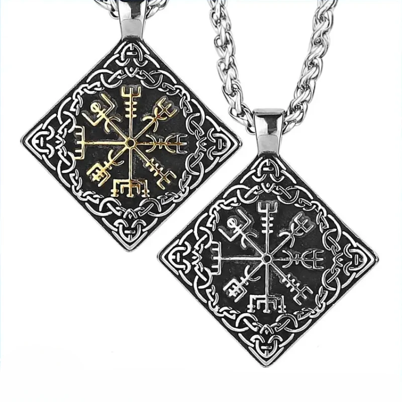 

CHUANGCHENG Fashion Compass Rune Square Stainless Steel Pendant Men's Necklace Chains