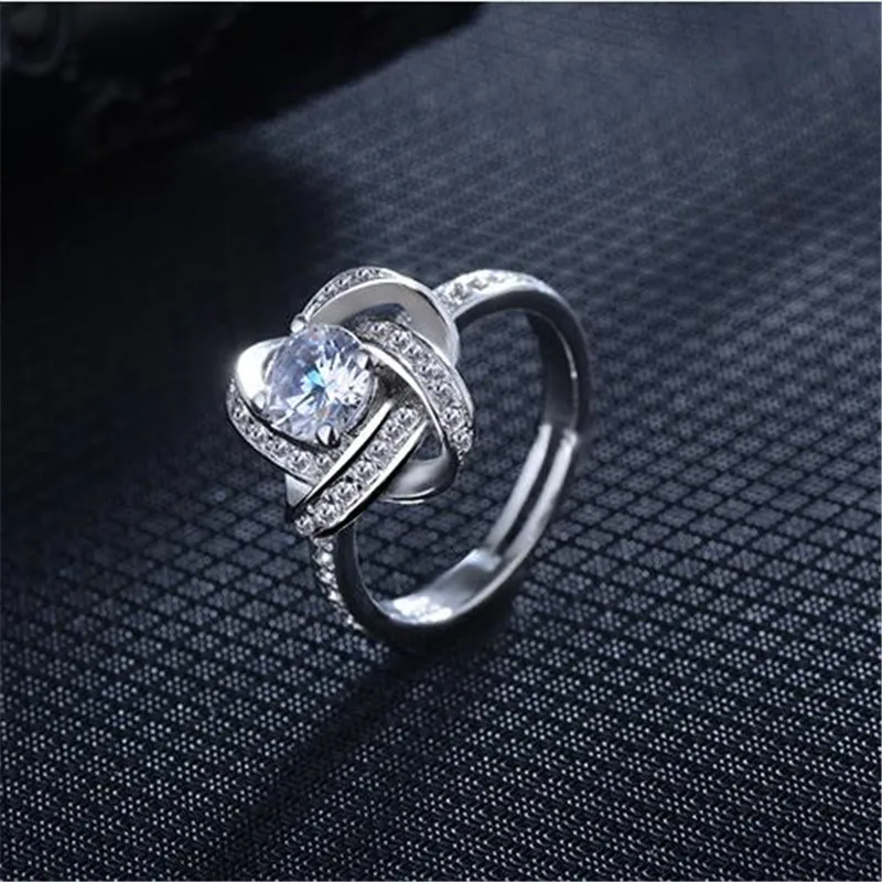 New Arrivals 925 Sterling Silver Crystal Clover Ring Bague Anillos Hot Sale Pure Silver Fine Jewelry For Women