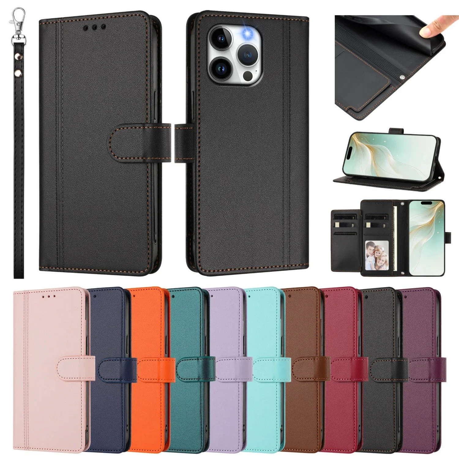 Étui portefeuille en cuir PU pour Oneplus 8T 9R 10T 11R 12R 13R 15T, avec support et 9 emplacements pour cartes, compatible Oneplus 13 12 11 10 9 Pro