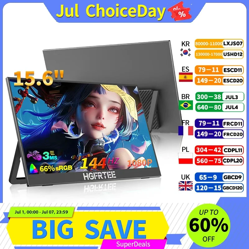 HGFRTEE 15.6 inch 144Hz Gaming Monitor - Ultra-High Refresh Rate for Smooth Visual Experience In Switch Laptop Xbox PS4/5