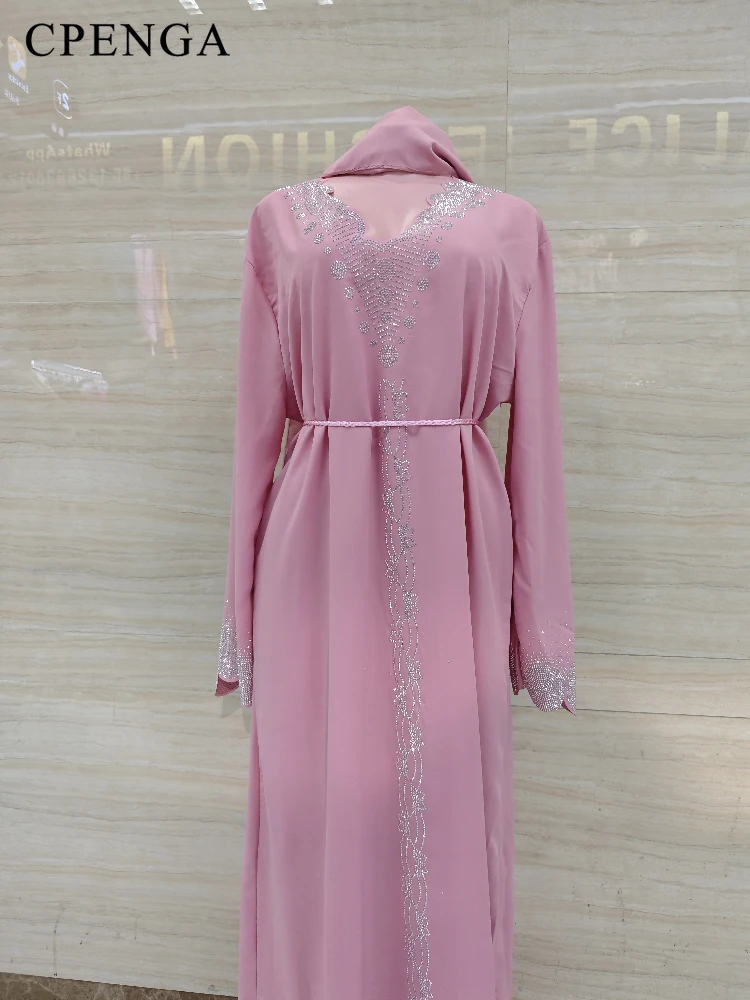 Luxury Dubai Diamond Muslim Modest Dress for Women Elegant Arabic Femme Hijab Abaya 2024 Islamic Long Sleeve Turkey Clothing