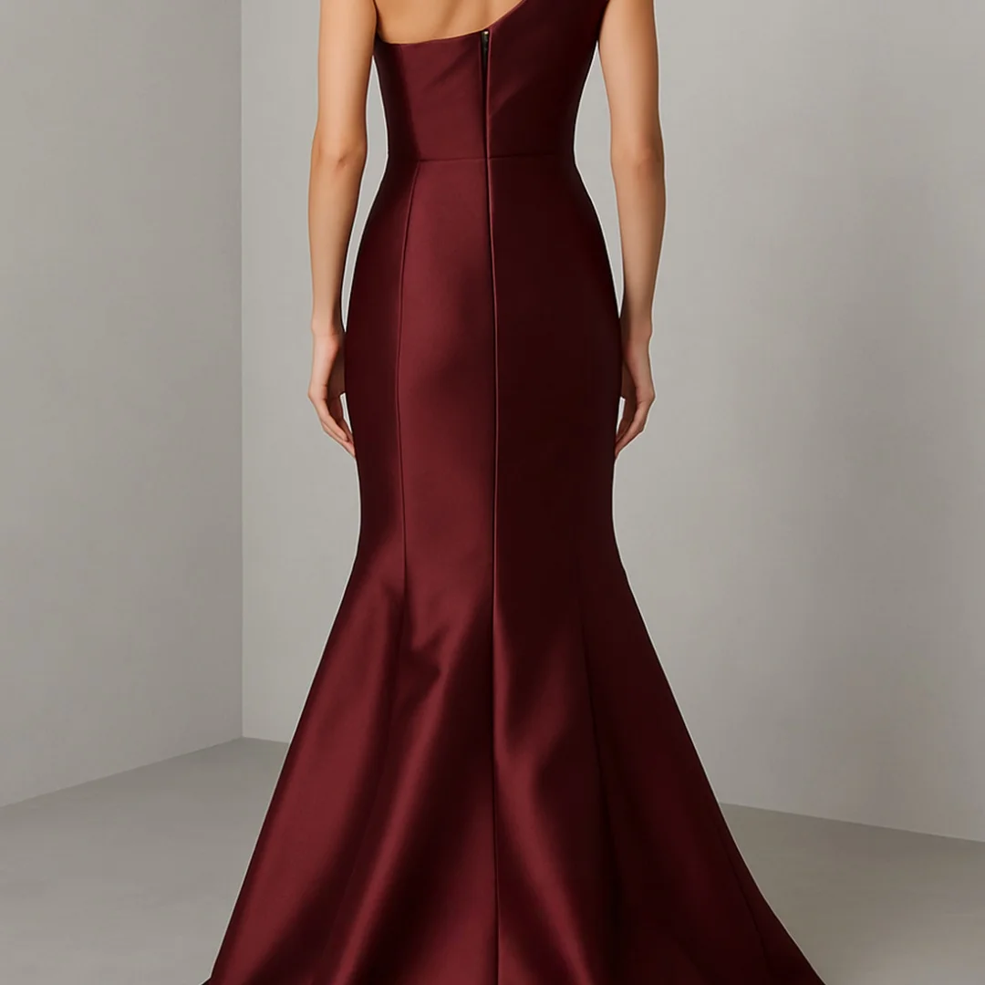 Mila-vestidos de graduación de satén con un solo hombro, color Burdeos, vestido largo de sirena, vestidos de noche formales personalizados, vestidos elegantes de gala para mujer