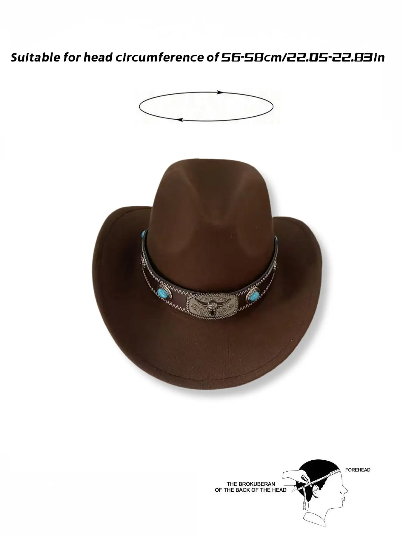Unisex Boho Western Cowboy Hat Removable Bull Head Belt Bowknot Back Wide Brim Punk Style Sun Hat for Party Music Festival Gift