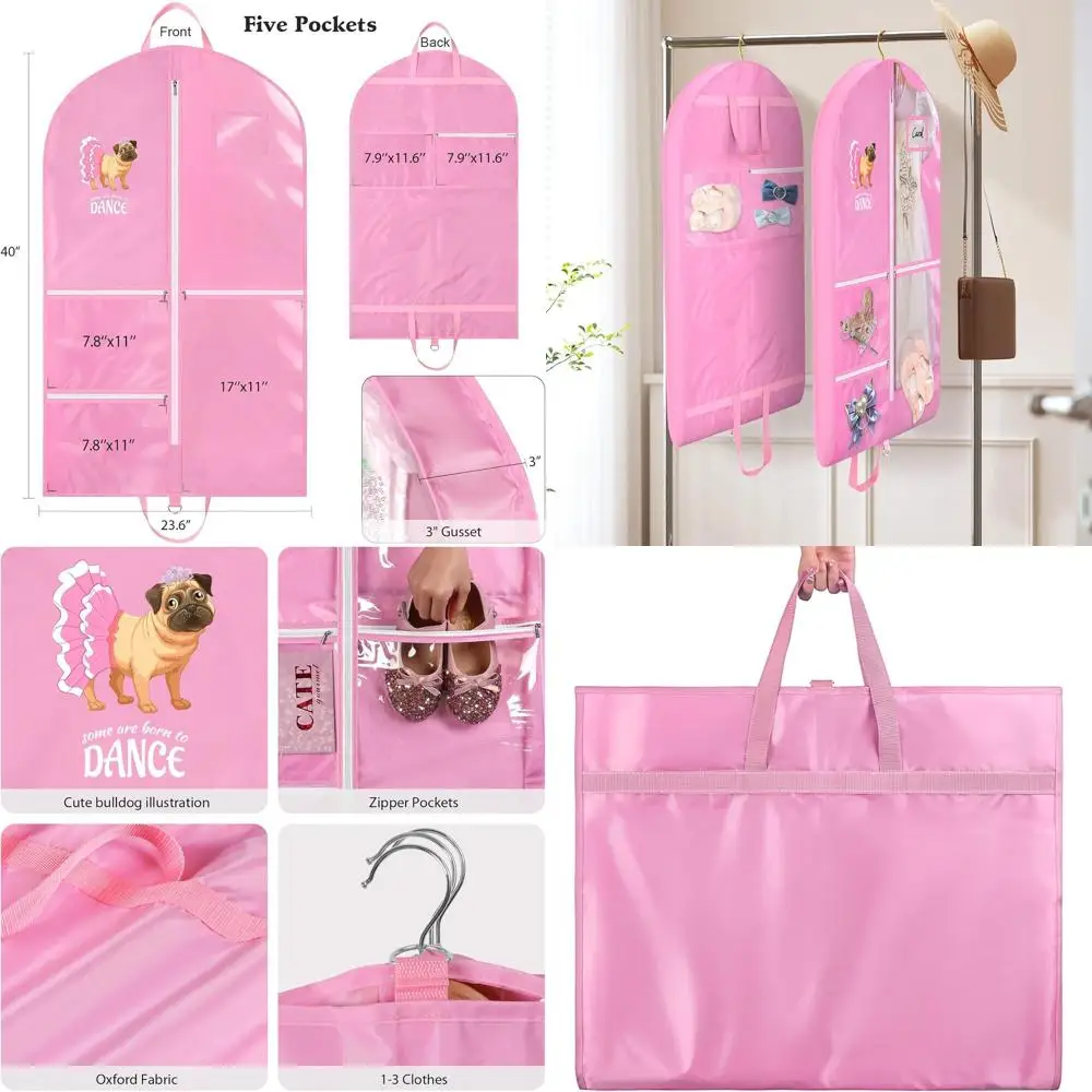 

3-Pack Pink Dance Costume Bags with 5 Pockets, 40 Gusseted for Dance Competitions and Travel