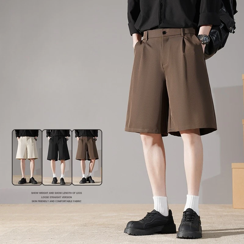 

2026 New Men Straight Suit Shorts Fashion Korean Loose Short Suit Trousers Casual Draped Baggy Wide Leg Shorts Male Streetwear