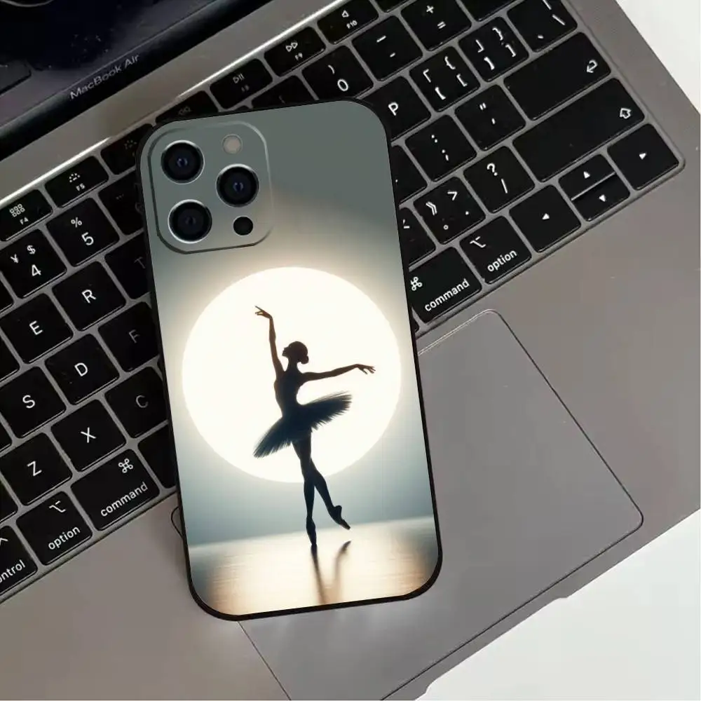 حافظة هاتف B-Ballet أنيقة لهاتف iPhone 17,16,15,14,13,12,11 Plus، Pro Max، XS، غطاء أسود من السيليكون الناعم