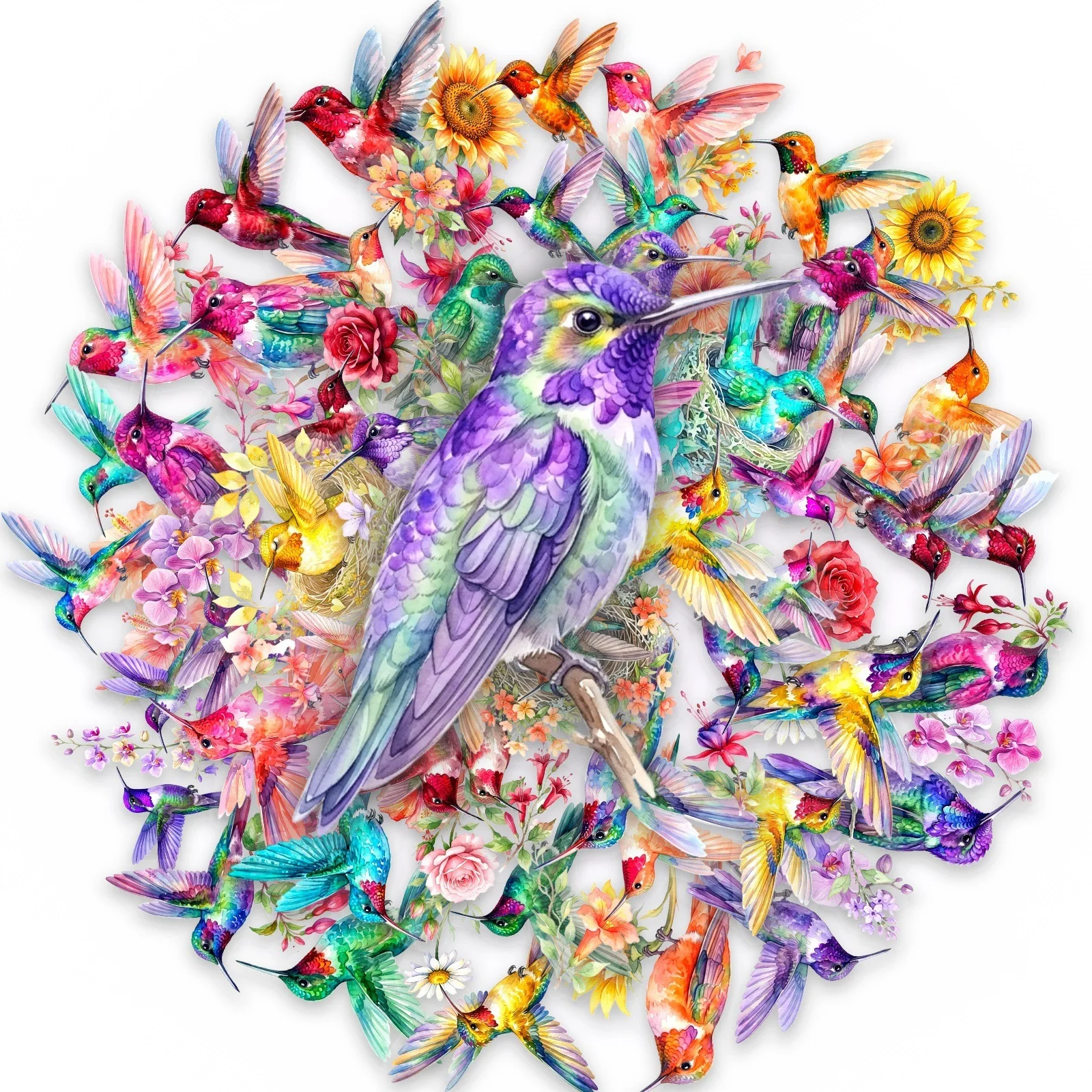 

50PCS Watercolor Hummingbird Flower Sticker Creative PET Decoration Mobile Phone Case Water Cup Notebook Graffiti Toys Gifts