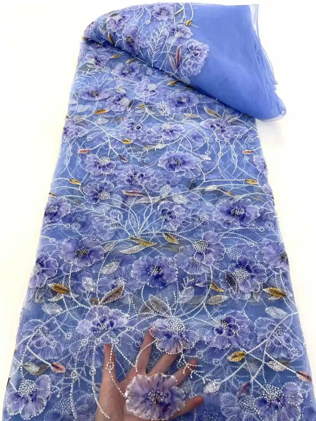 جودة عالية موضة الترتر الأفريقي تول المطرزة العريس أقمشة الدانتيل مطرز أقمشة الدانتيل لفستان الزفاف النيجيري WS