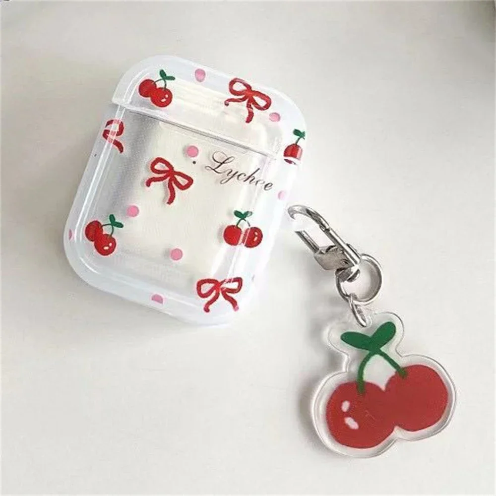 Korean Cute Bow Cherry Earphone Case For Apple Airpods Pro 2 3 Cover with Charm Silicone Headphone Charging Cases For Airpod 4