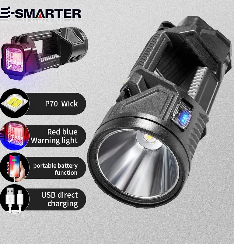 Lampu sorot portabel, lampu sorot kuat kapasitas besar baterai Lithium lampu dapat diisi ulang dengan fungsi Power Bank senter