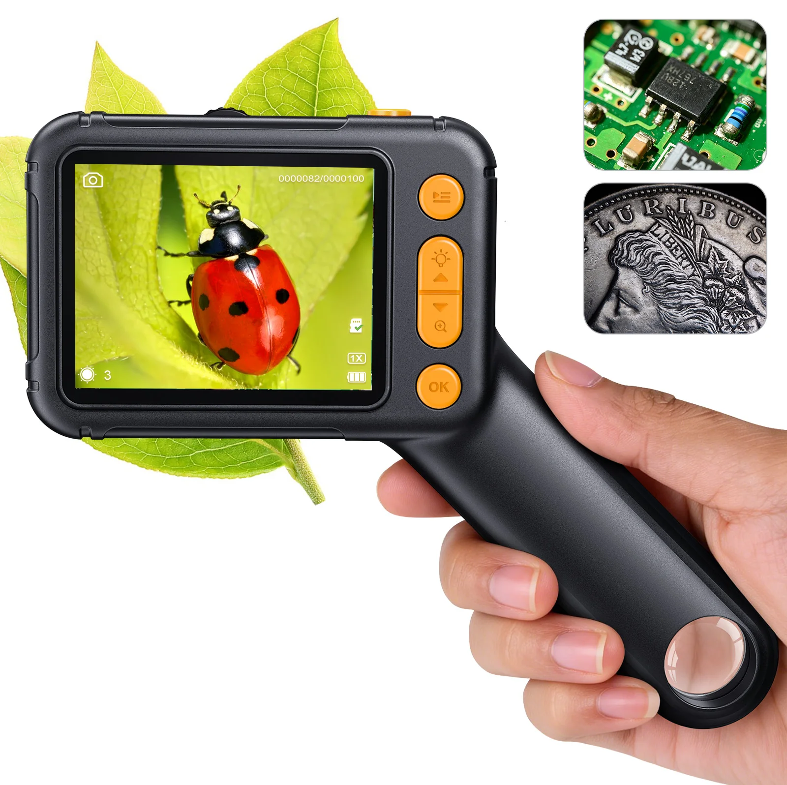 Handheld USB Digital Microscope with 2.8inch IPS Screen 500x 2MP Camera for Electronics Repair PCB Watch Inspection MicroCam