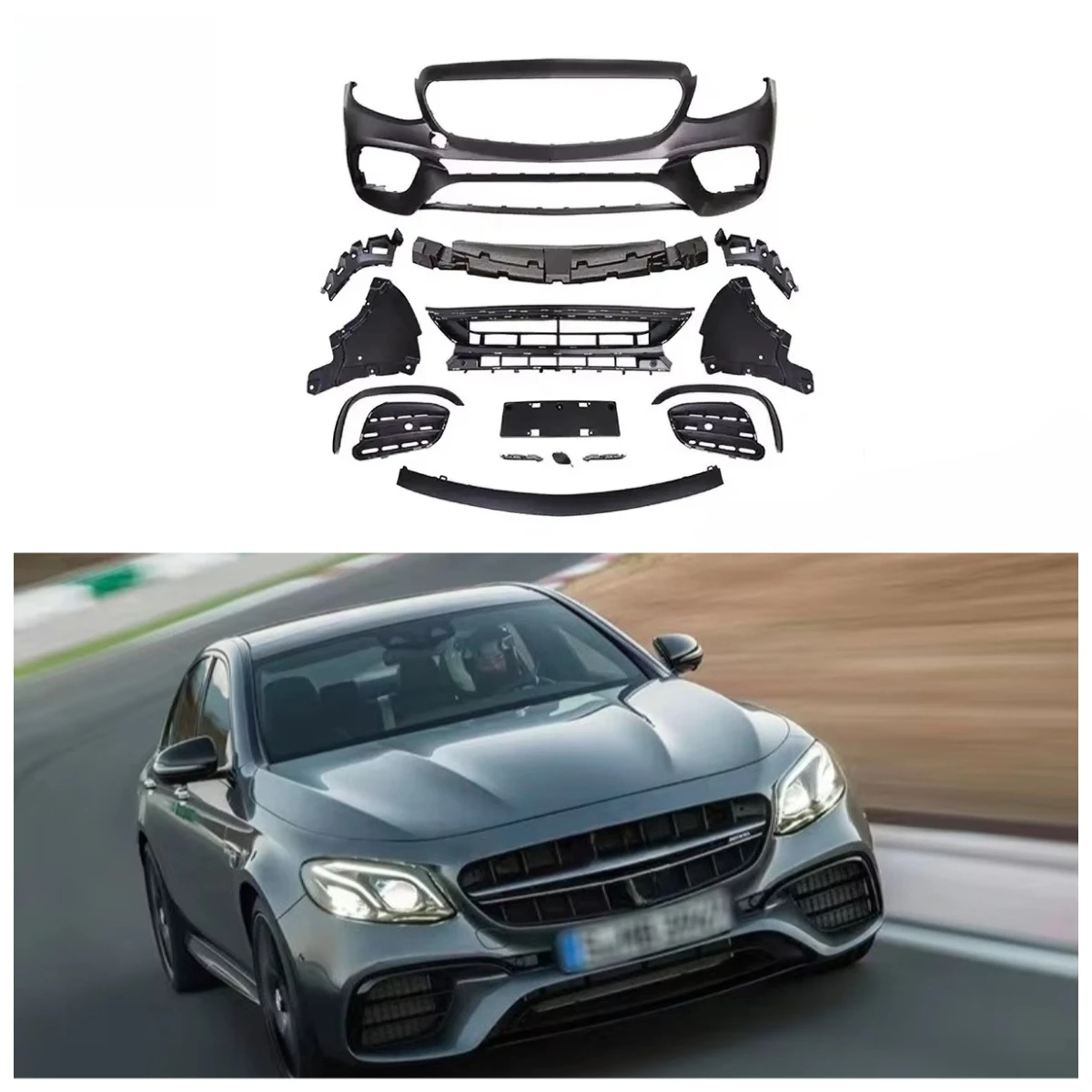 

E63 Style Car PP Front Lip Rear Diffuser Side Skirt Vents Spoiler Body Accessories Front Bumper for W213 2017-2020
