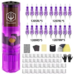 Tattoo Kit POSEIDON High Power Tattoo Pen Kit For Permanent Makeup Tattoo Machine Kit Hot Purple Tattoo Power Supply Tattoo Gun