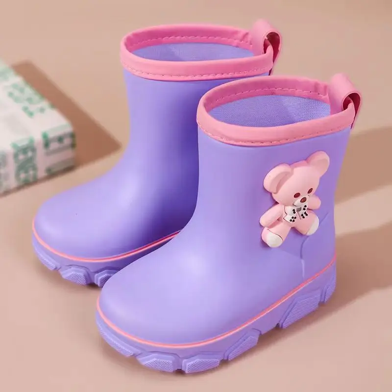 

2023 New Children's High Top Rain Shoes Boys And Girls Soft Bottom Non Slip Cover Foot Cotton Covered Rain shoes Water Shoes