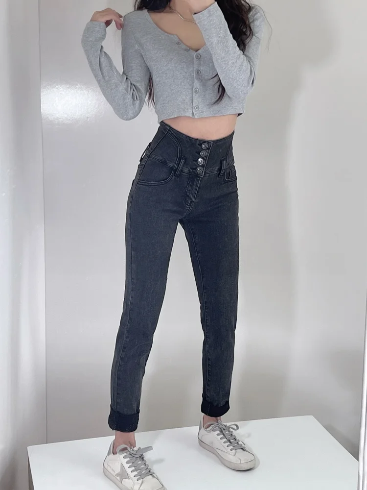 Jeans in denim attillati da ragazza piccante a vita alta Pantaloni da nove pezzi elasticizzati alla caviglia da donna Pantaloni a matita in denim elasticizzato in cotone