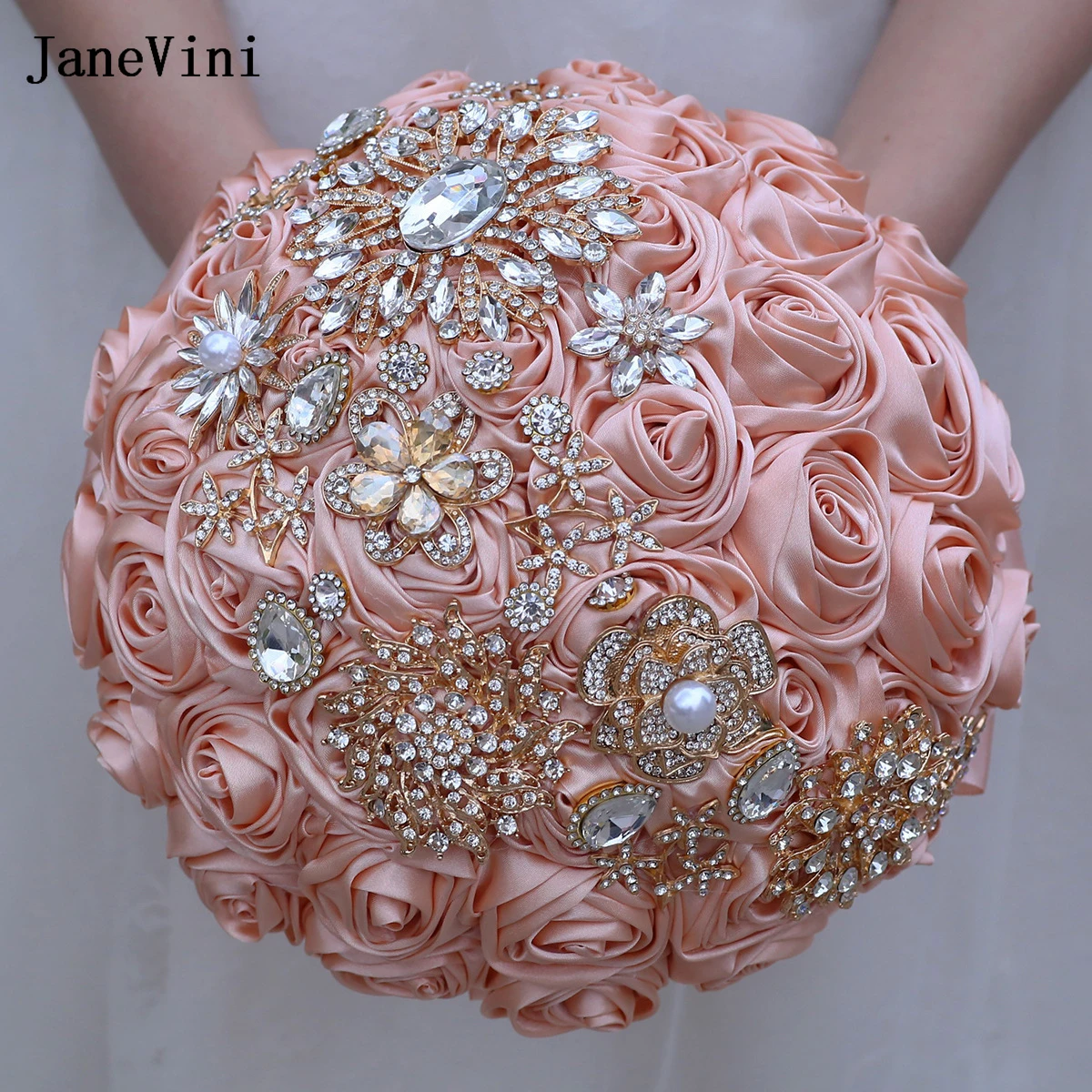 janevini-2026-blush-pink-ribbon-flowers-bridal-bouquets-sparkly-golden-rhinestones-artificial-satin-roses-wedding-brooch-bouquet