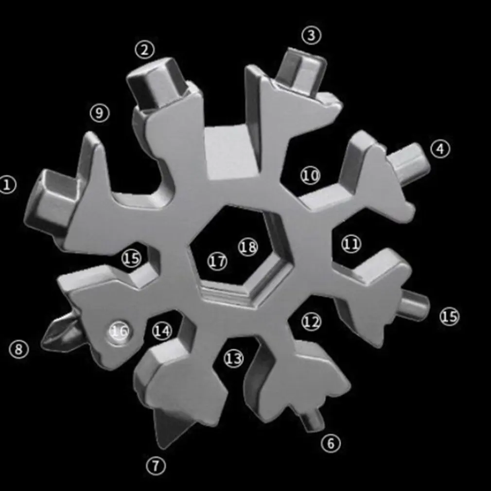 18-in-1 Stainless Steel Snowflakes Multi-tool Herramienta 18 En 1 Multifunctional Tool Copo De Nieve Llave Multiusos