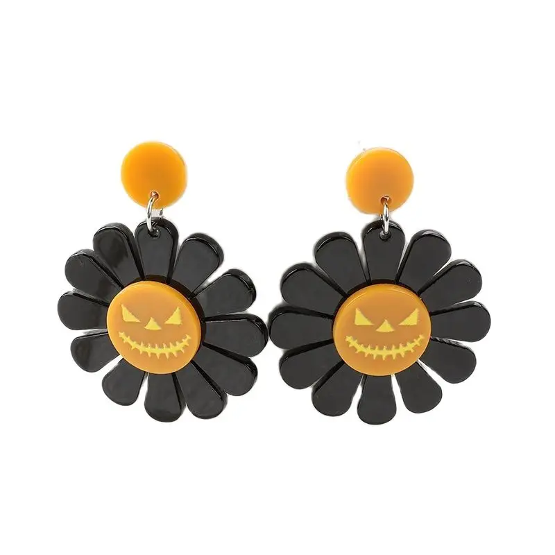 Boucle d'oreille pendante tournesol pour femme, breloques de fleurs fantômes en acrylique, goujon fait main pour fille, cadeau d'anniversaire, 1 paire