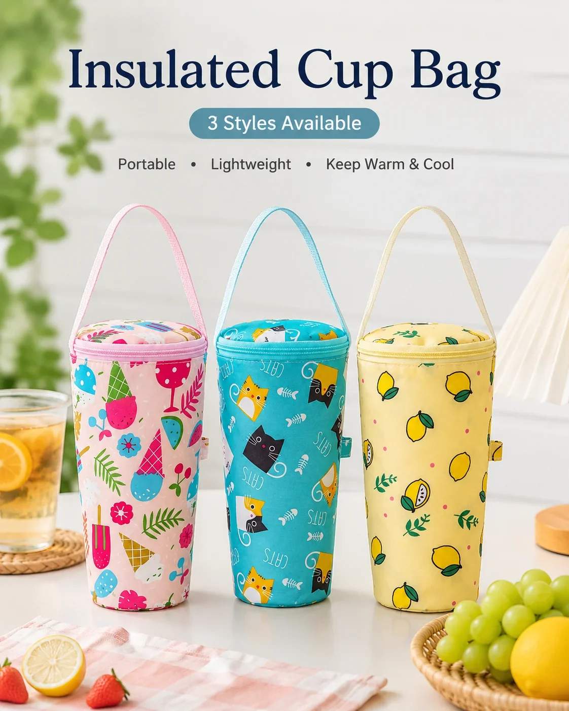 Simple Canvas Water Bottle Carrier with Hanging Rope, Insulated Sleeve for Outdoor and Daily Use