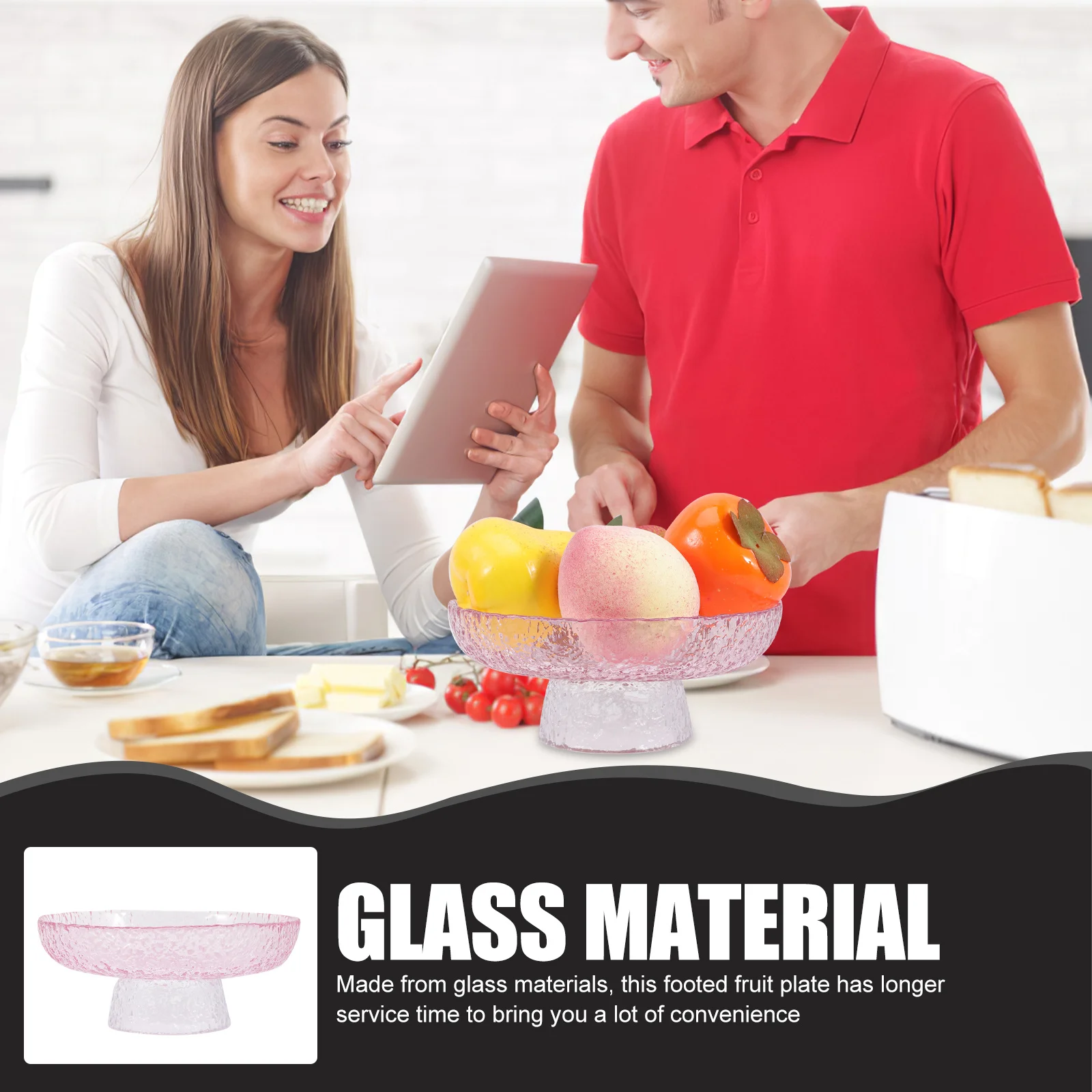 

Glass Serving Tray Gradual Pink Footed Fruit Plate Reusable Food Stand for Dried Fruit Candy Snack Display Glass Display Holder