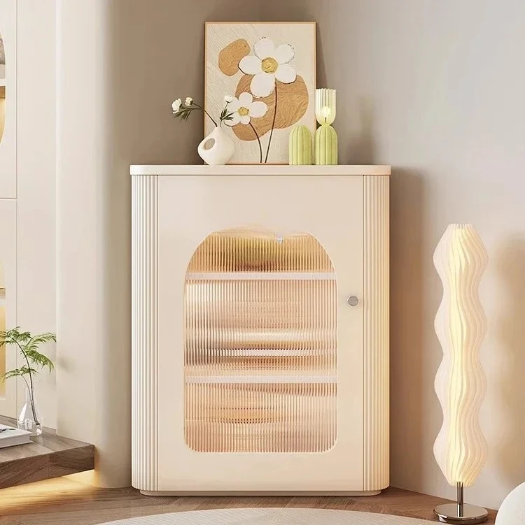 

Cream style dining side cabinet, shelf, living room corner storage cabinet, simple and modern wall corner cabinet