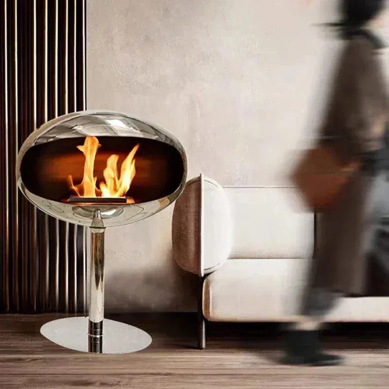 

. Creative Wrought Iron Floor-standing Fireplace - Nordic Villa Home Decor with Heating Function & Living Room Art Ornament