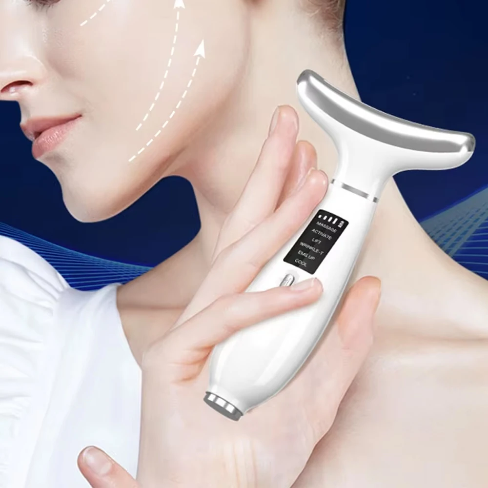 Dispositivo de belleza EMS para cara y cuello, terapia de luz LED de 7 colores, eliminador de papada, máquina de estiramiento para rejuvenecimiento de la piel, antiarrugas