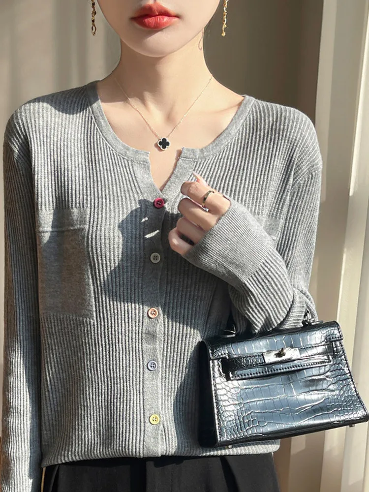 

Женский тонкий вязаный кардиган, однотонный круглый свитер Ne, верхняя одежда, повседневный свободный крой из мягкой ткани, длинный све, осенняя мода