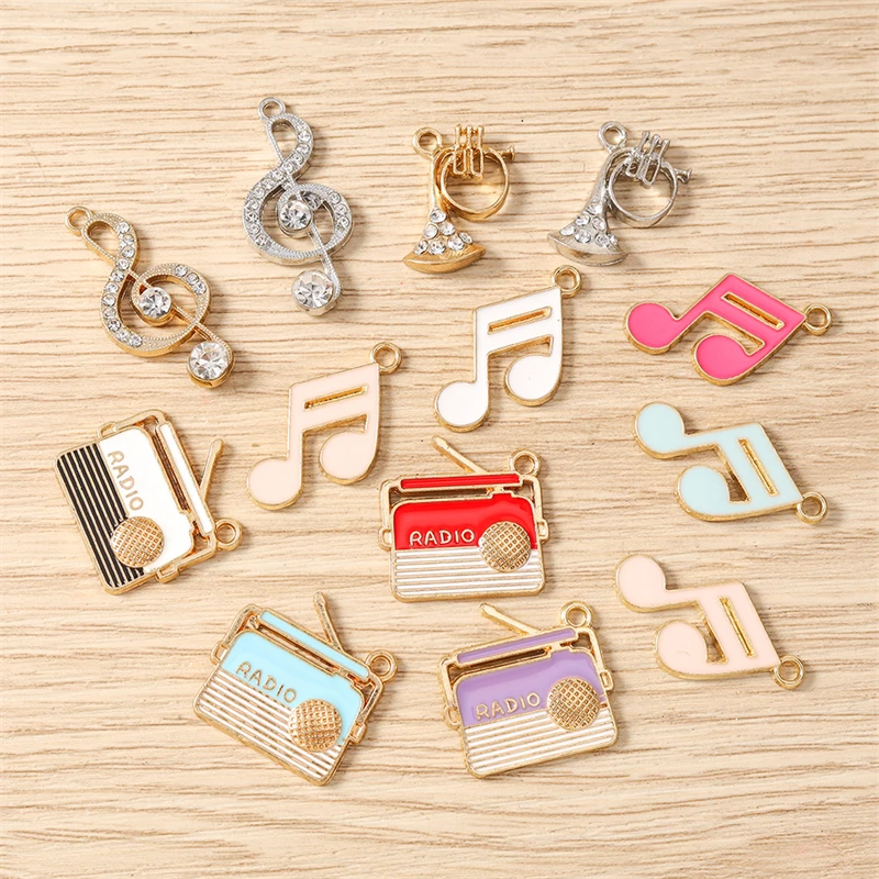 10 Stück Niedliche Emaille-Anhänger mit Musikmotiven (Radio, Musiknoten) für Schmuckherstellung, DIY-Ohrringe, Halsketten, Armbänder und Accessoires – Detail 1