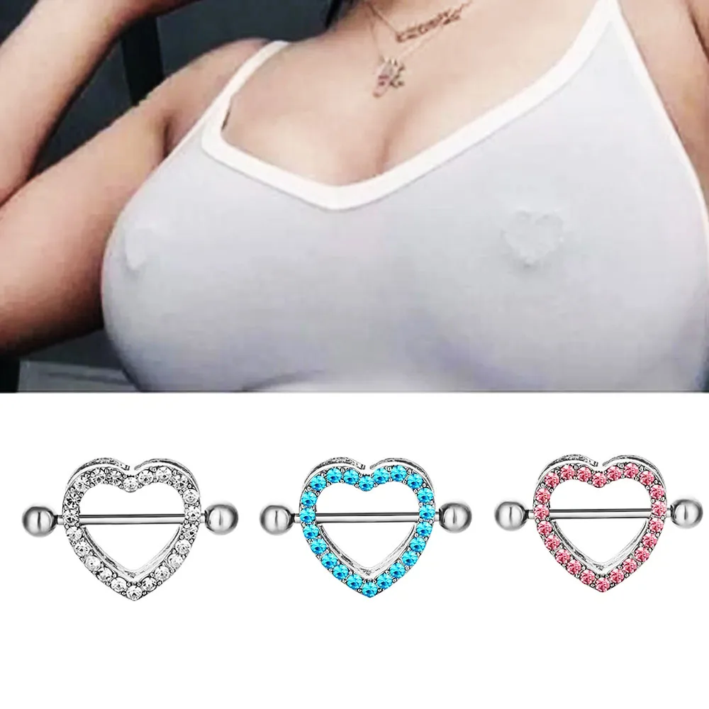 Stainless Steel Love Heart Nipple Ring for Women Sexy Girl Nipple Piercing Nails Barbell Body Piercing Jewelry Chest Decor Party