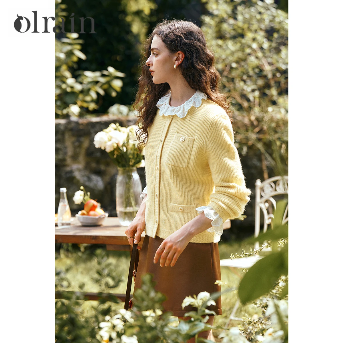 

OLrain Women's Yellow Knitted Sweater Cardigan 2026 Autumn New O-Neck Elegant Fashion Sweet Style Long Sleeves Top O57QM001021