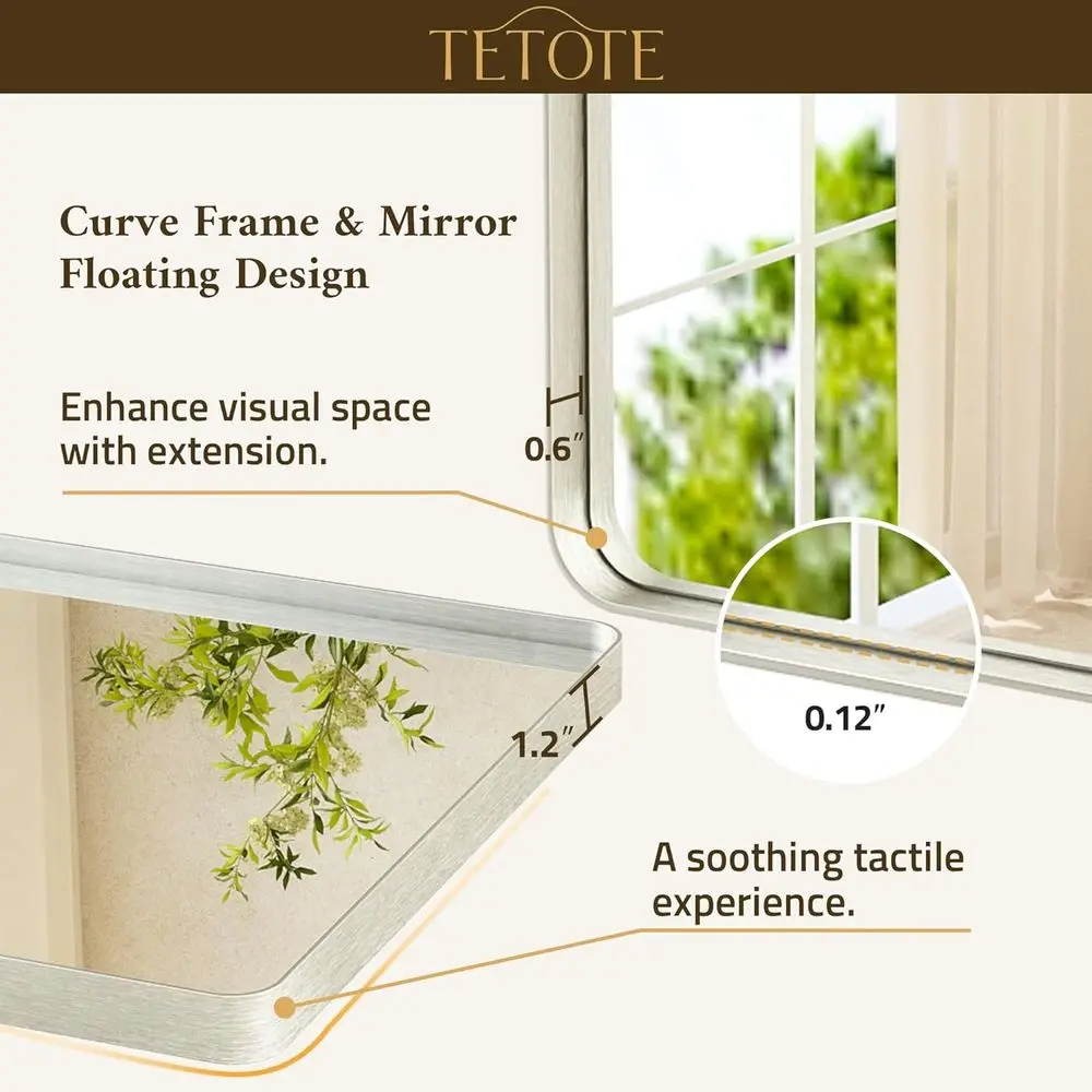 Espejo de tocador con estructura de metal de 24 x 36, níquel cepillado, vidrio templado, estilo de granja moderno para decoración de baño