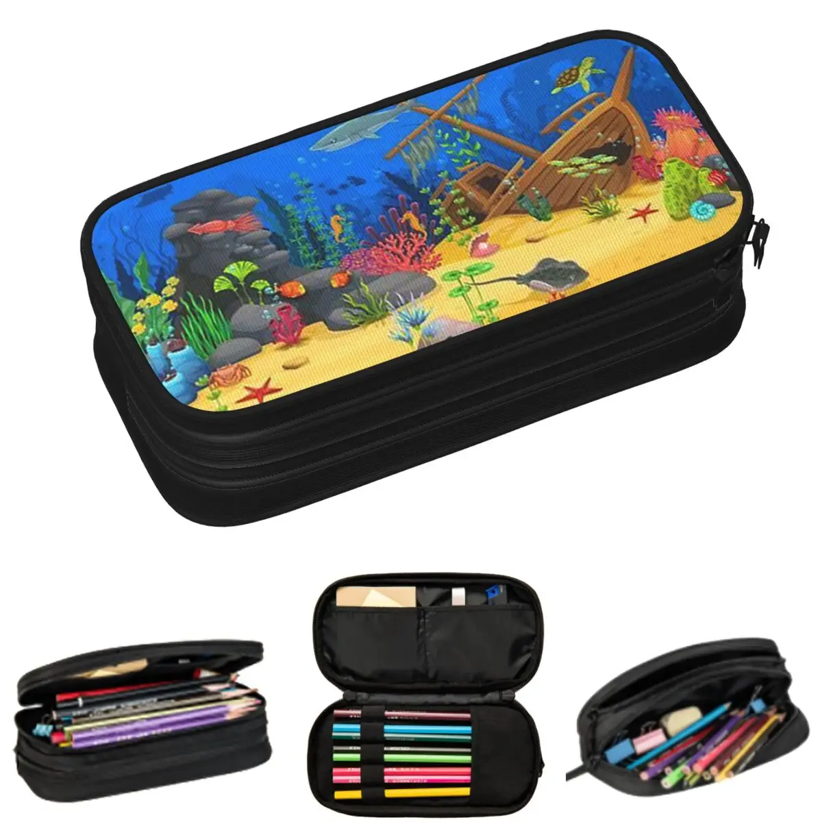 

Пеналы с мультяшными рыбками и тонущими кораблями для студентов, подарочные пеналы-коробки, пеналы-косметички большой вместимости