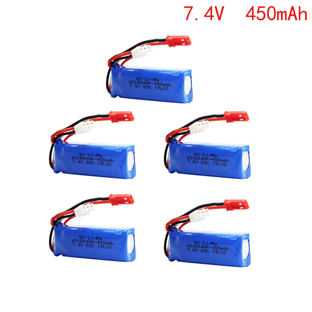 

5pcs 7.4V 450mAh Lipo Battery 601844 for WLtoys K969 K979 K989 K999 P929 P939 RC Car Parts 2s 7.4v Battery 5pcs