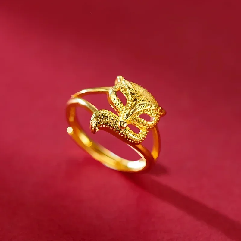 

9999 Real Gold 24K Gold Ring Fox Ring Fox Fairy Pretty Cute Ladies Gift Wedding Jewelry Open Ring
