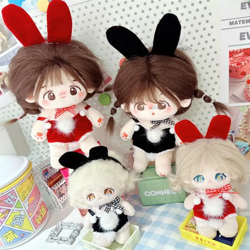 10/20cm Kawaii Doll Clothes Black Red Bunny Sexy 4Pcs Suit DIY Doll Clothes Accessories for Girls Kids Gifts Cotton Doll Clothes