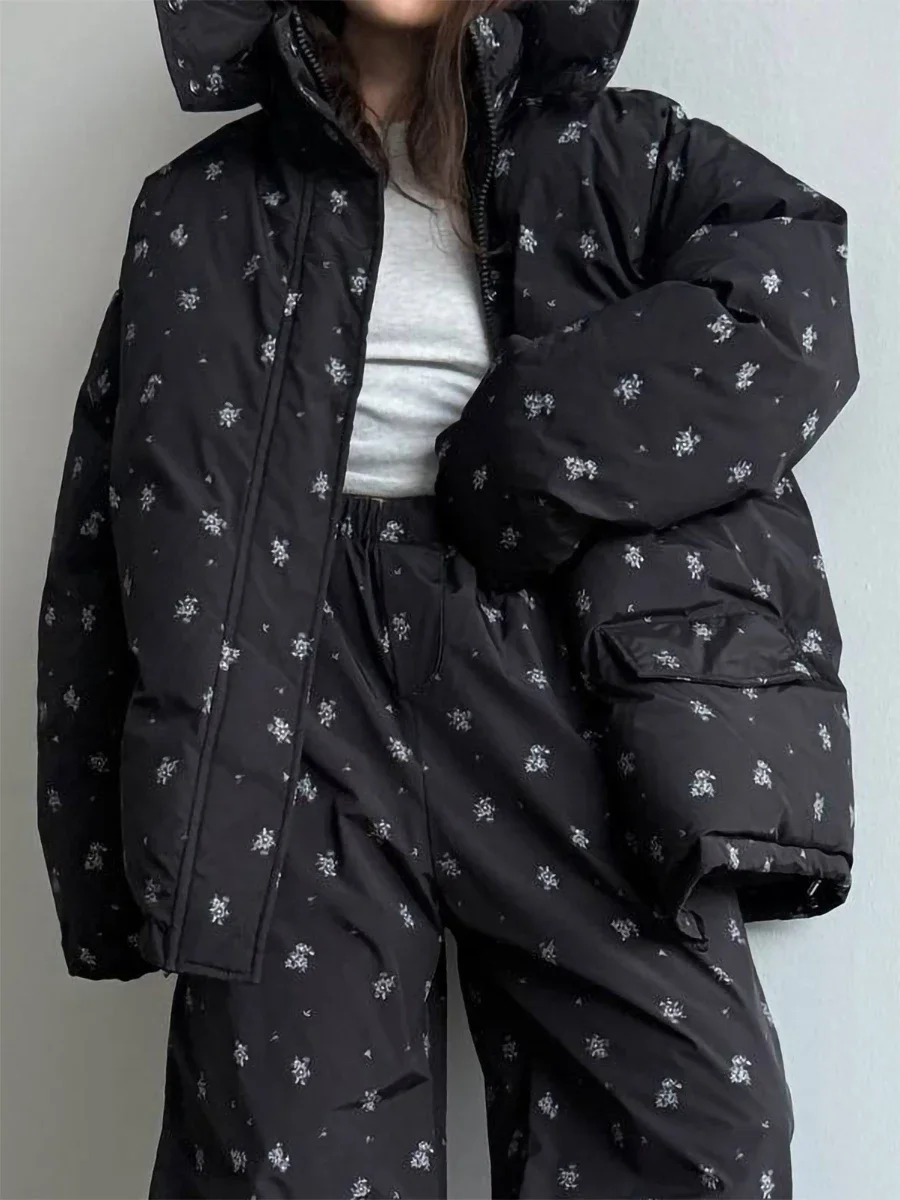 Wolfeel 2026 Winter New Flower Bread Cotton Jacket Warm and Fashionable Drawstring Design Loose Medium Length Fashion Jacket