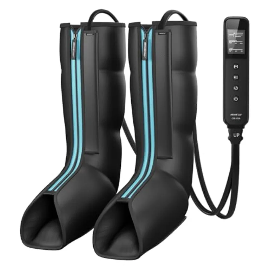 Leg Massager for Circulation and Pain Relief: Air Compression Massager for Foot and Leg, Nylon Fabric, Black, Portable with Adj