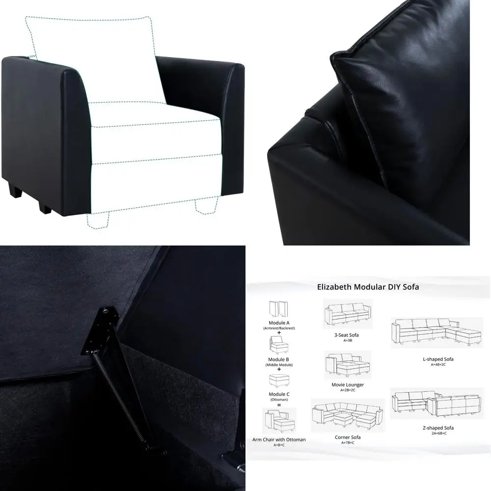 

Naomi Home Elizabeth Series Черный воздушный кожаный подлокотник Коллекция DIY