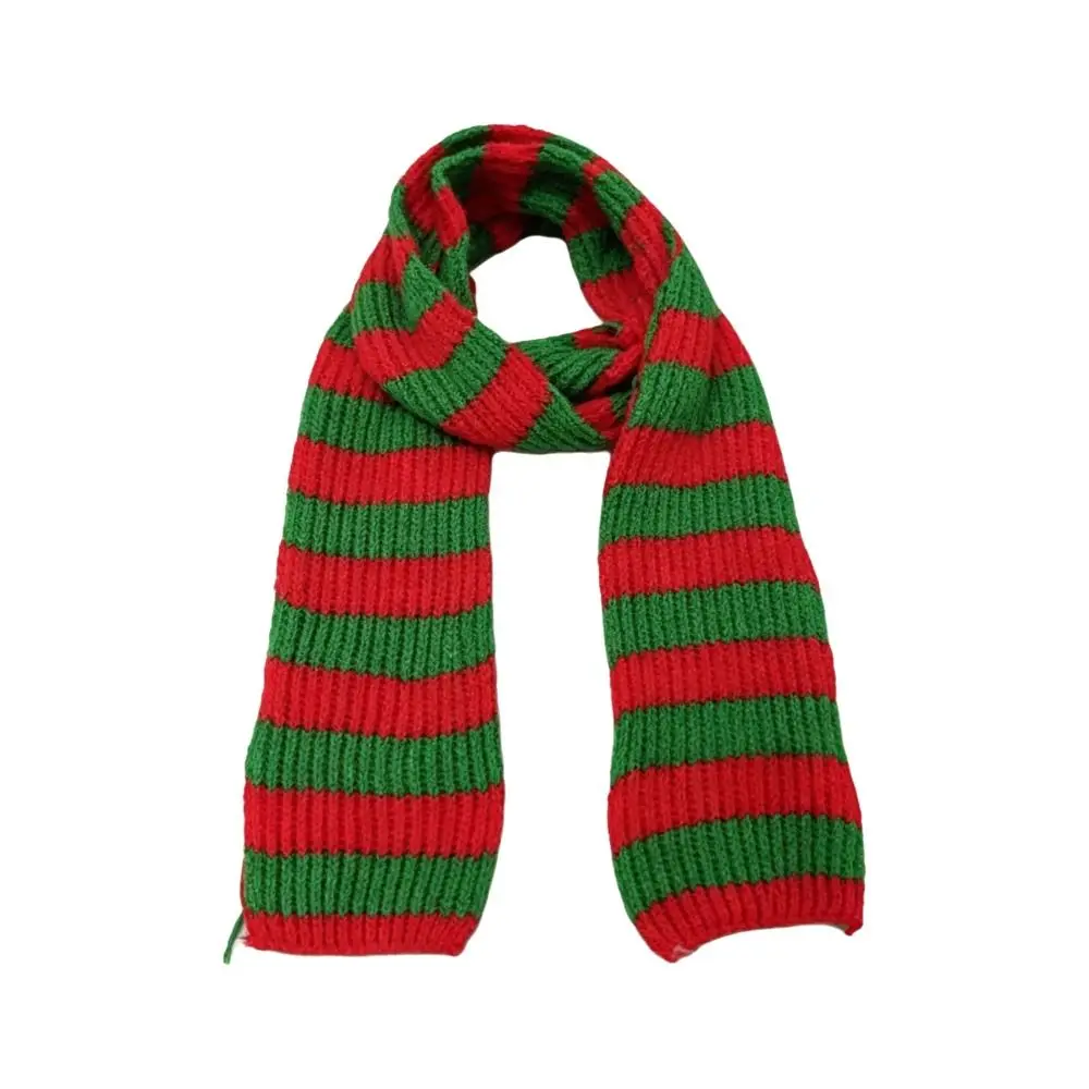 Ribbed Knit Striped Knit Scarf Striped Pattern Long Wrap Style Knitted Wrap Scarf Red and Green Winter Neck Scarf