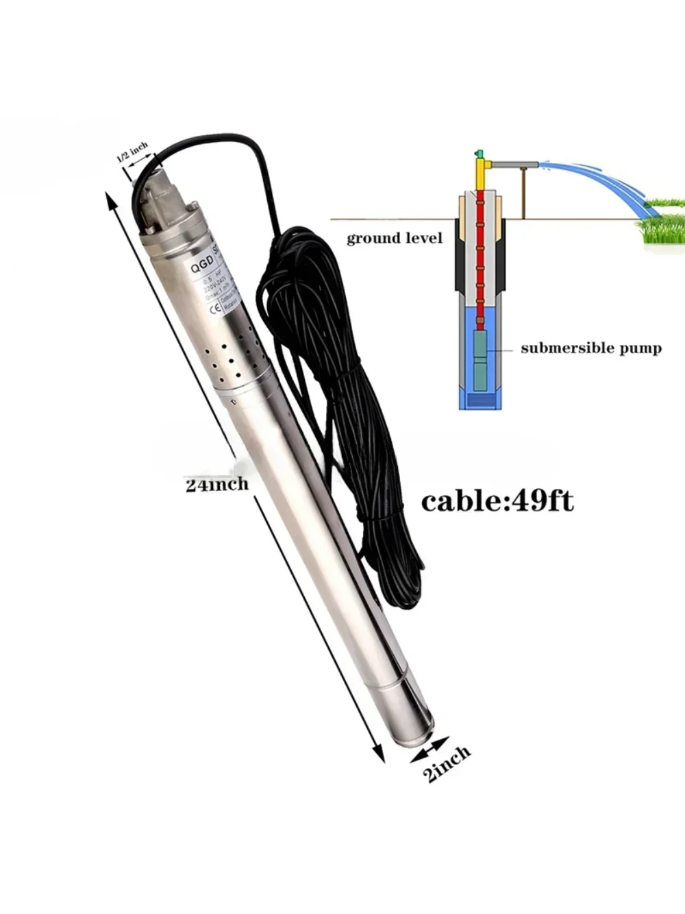 Deep water pump, electric 0mm stainless steel submersible pump, 2-inch small 5-speed pump, vertical screw pump for well use