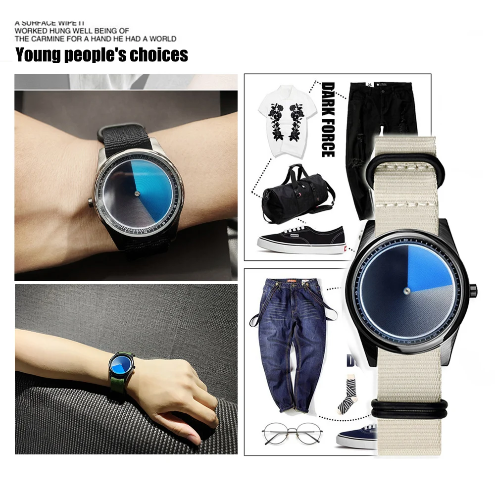 Enmex Individualization special wristwatch canvas  creative design Mysterious Gradient Blue fashion quartz clock men watch