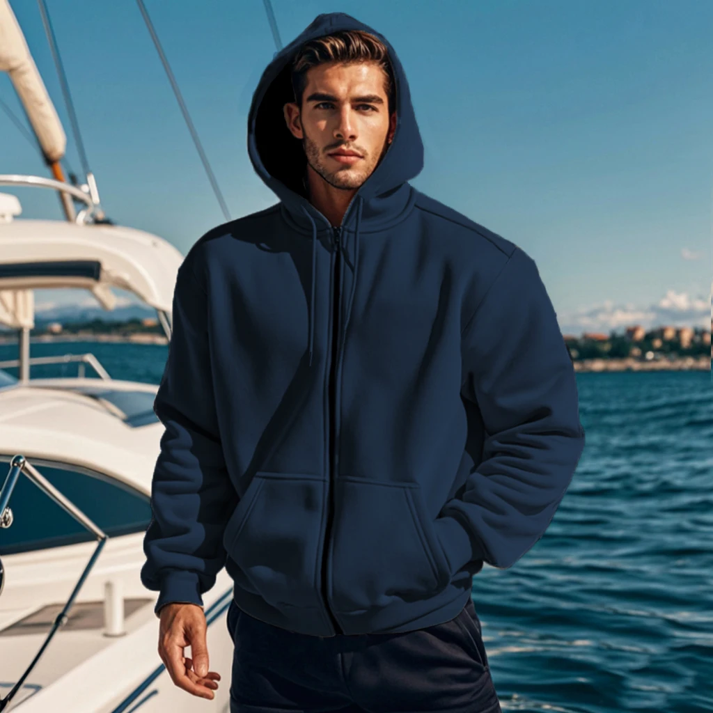 Men's Solid Color Casual Sports Hoodie With Multiple Pockets Comfortable Sportswear For Autumn Winter Outdoor Sports