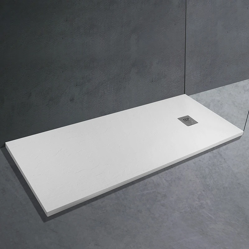 

Corner drain shower base double sill shower with non-slip textured surface, smooth white