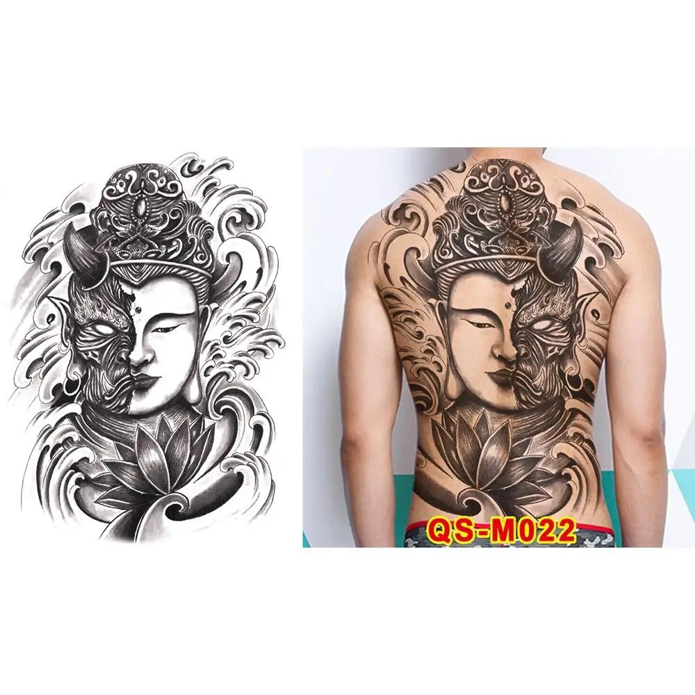 

Water Transfer Printing Full Back Tattoo Sticker Buddha Pattern Guan Gong Full Back Tattoo Patch Zhao Yun Angel Wings Cross