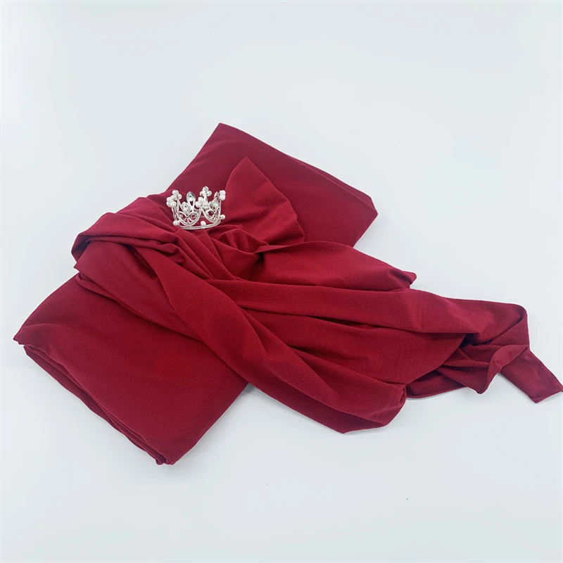 150*160CM Big Size Baby Photography Backdrop Red Soft Stretch Newborn Elastic Wrap Swaddle With Crown Infant Photo Cloth