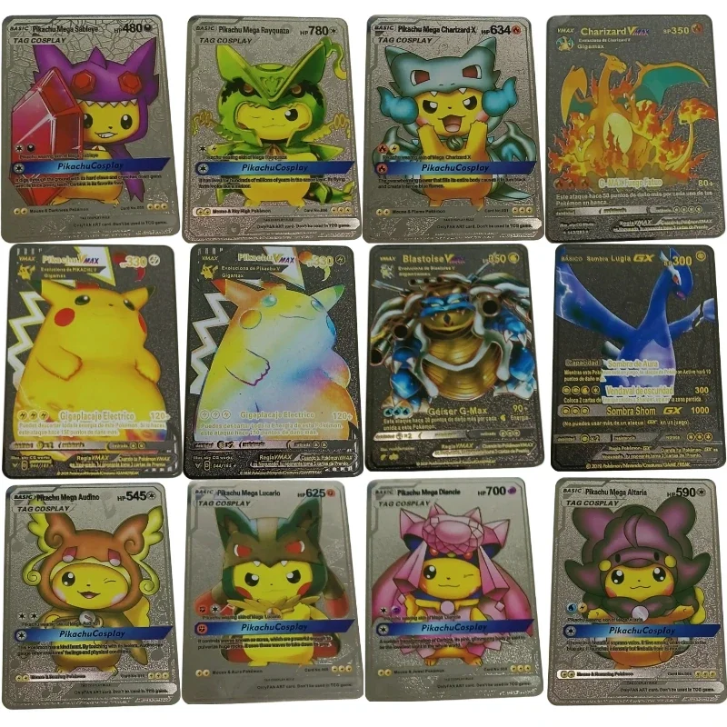 Pokemon Pikachu 37 gaya baru GX MEGA kartu logam emas koleksi permainan Super mainan kartu Anime untuk hadiah Natal anak-anak